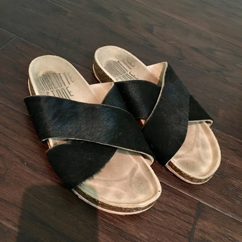 ❤️Charlotte Stone Black Pony Hair Sandal Slides